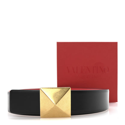 Valentino Garavani Glossy Calfskin One Stud Reversible Belt 85 34 Black Pure Red 6 of 6