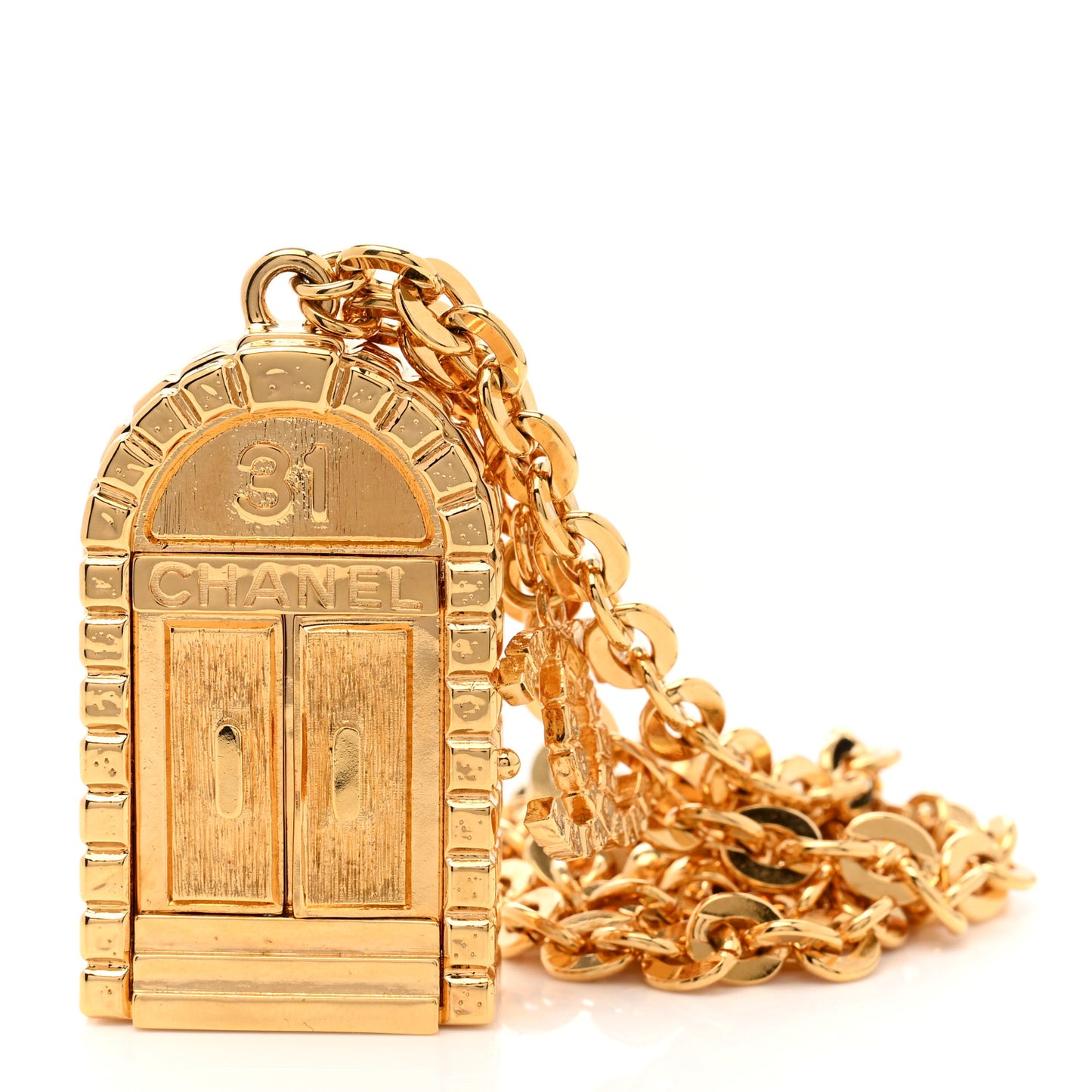 Metal 31 Rue Cambon Door Long Necklace Gold