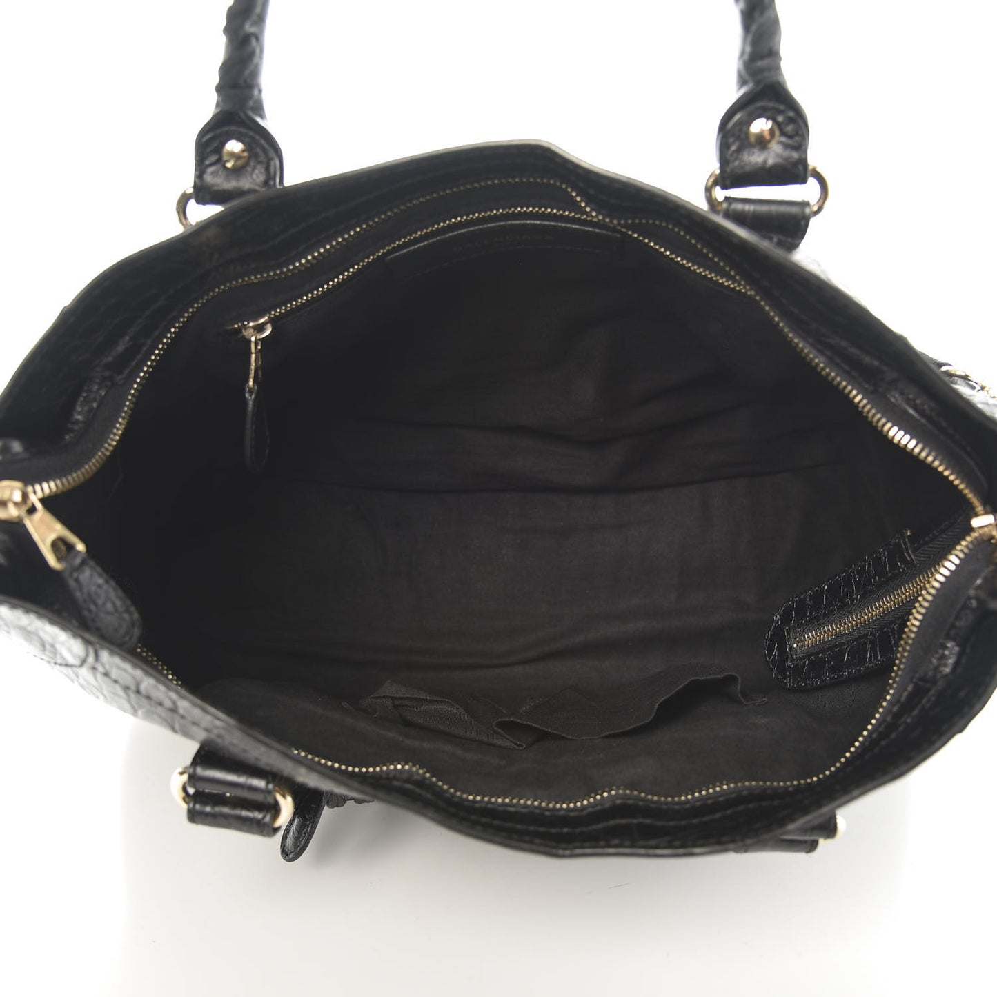 Calfskin Crocodile Embossed Giant 12 Gold Hardware City Black