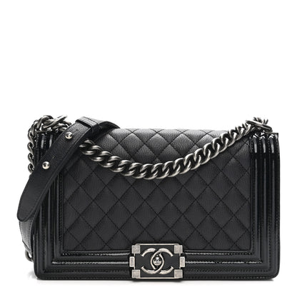 Chanel Goatskin Quilted Patent Medium Duo Boy Flap Dark Blue 1 of 13