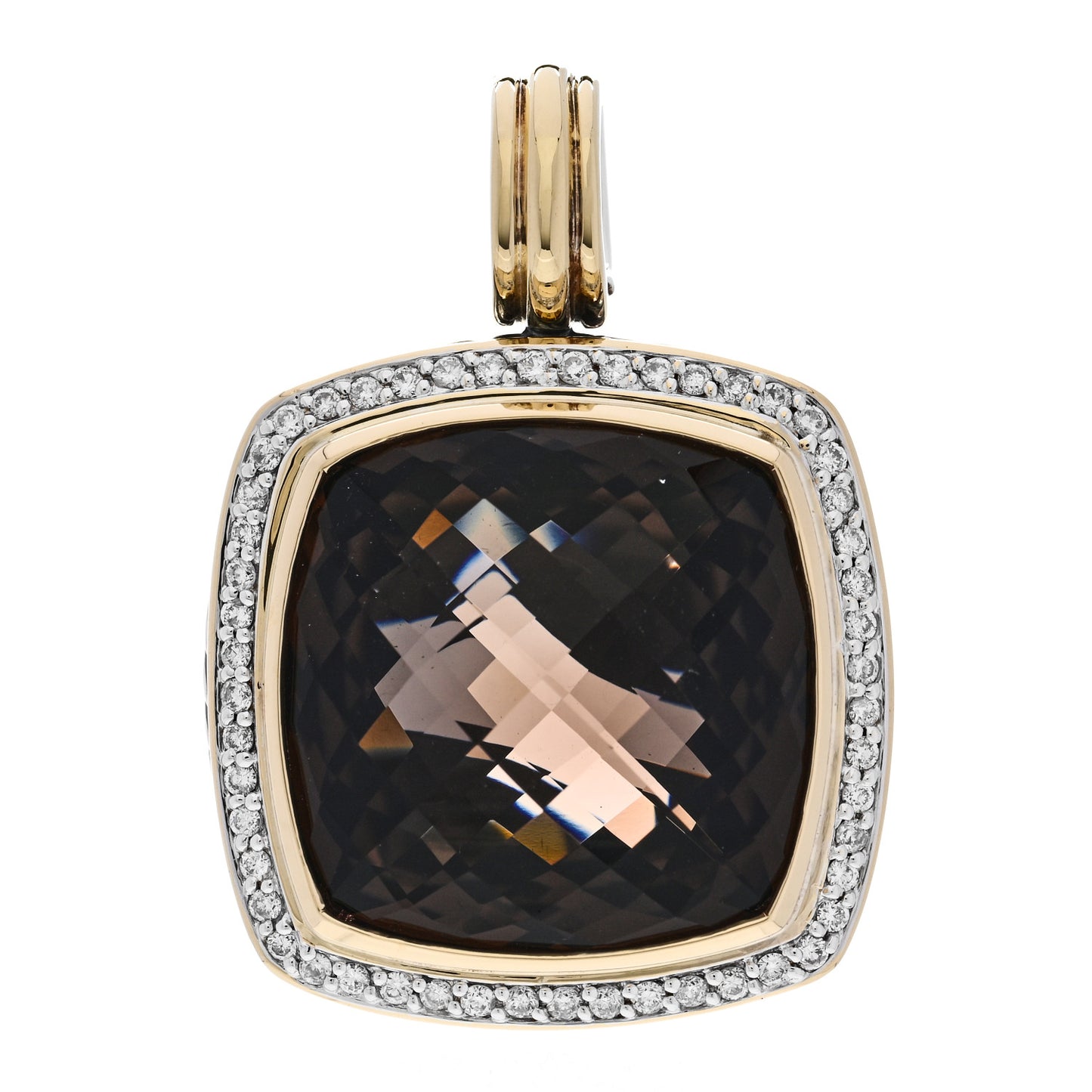 Sterling Silver 18K Yellow Gold Diamond Smoky Quartz 19mm Albion Enhancer Pendant
