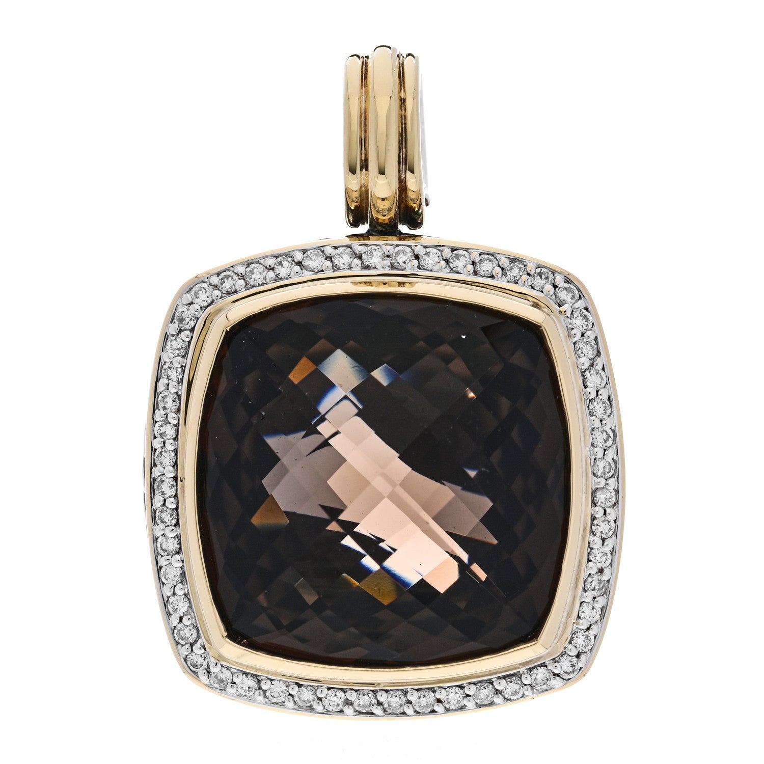David Yurman Sterling Silver 18K Yellow Gold Diamond Smoky Quartz 19mm Albion Enhancer Pendant 1 of 5