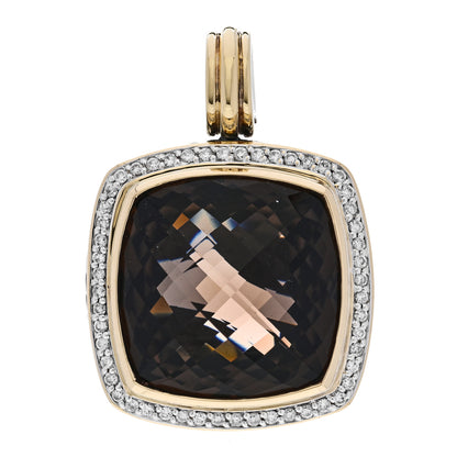 David Yurman Sterling Silver 18K Yellow Gold Diamond Smoky Quartz 19mm Albion Enhancer Pendant 1 of 5
