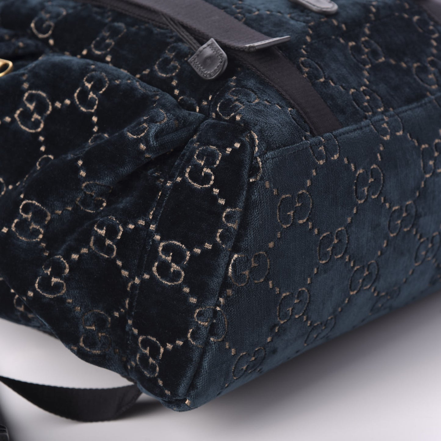 Velvet GG Monogram Web Medium Double Buckle Backpack Blue Beige Black