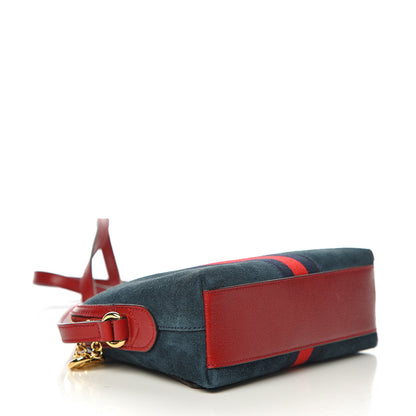 Gucci Suede Calfskin Web Small Ophidia Dome Shoulder Bag New Blue Romantic Cherry 3 of 9