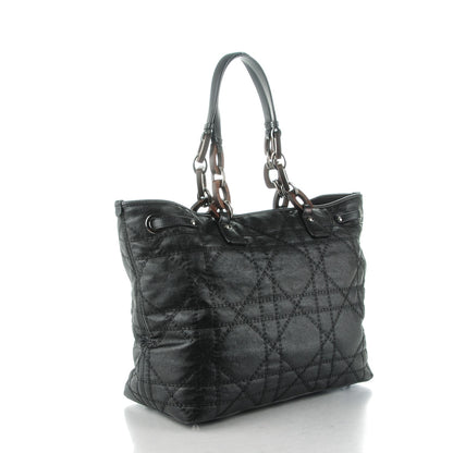 Christian Dior Coated Canvas Cannage Large Panarea Wood Tote Black 3 of 9