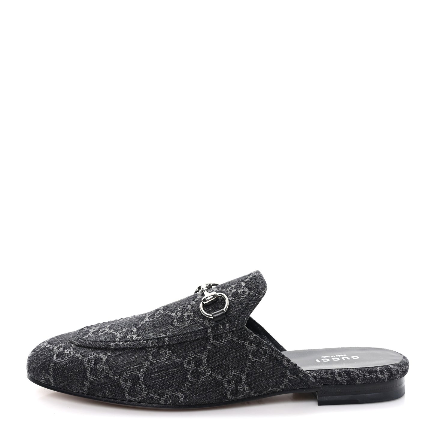 New Denim GG Malaga Kid Womens Princetown Slippers 37.5 Grey Black