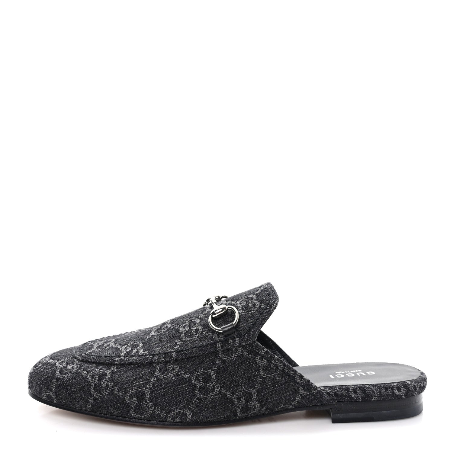 Gucci New Denim GG Malaga Kid Womens Princetown Slippers 37.5 Grey Black 1 of 10