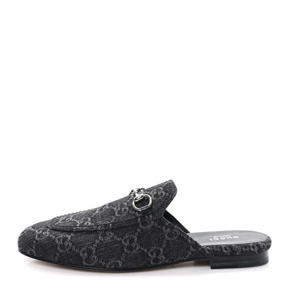 Gucci New Denim GG Malaga Kid Womens Princetown Slippers 37.5 Grey Black 1 of 10