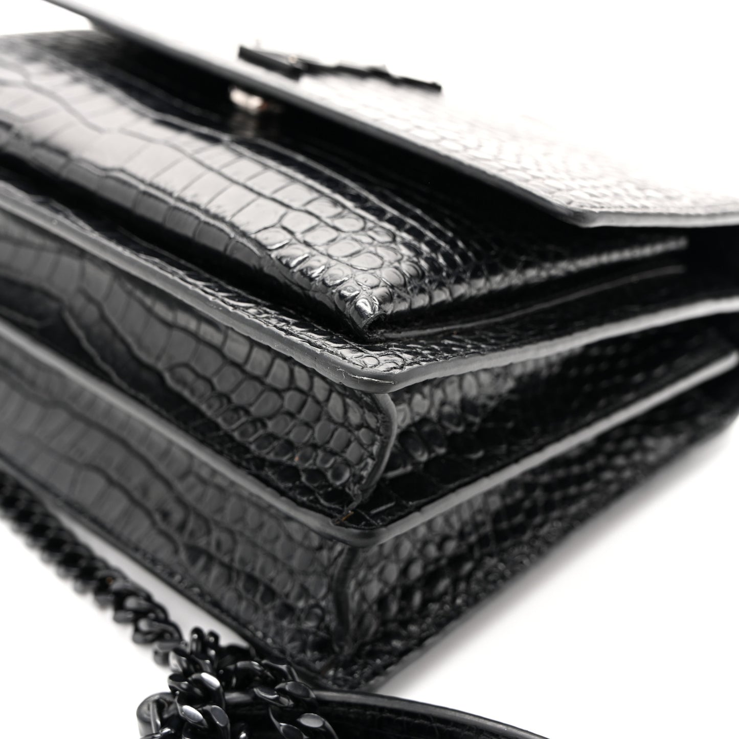 Calfskin Crocodile Embossed Medium Monochrome Monogram Sunset Black