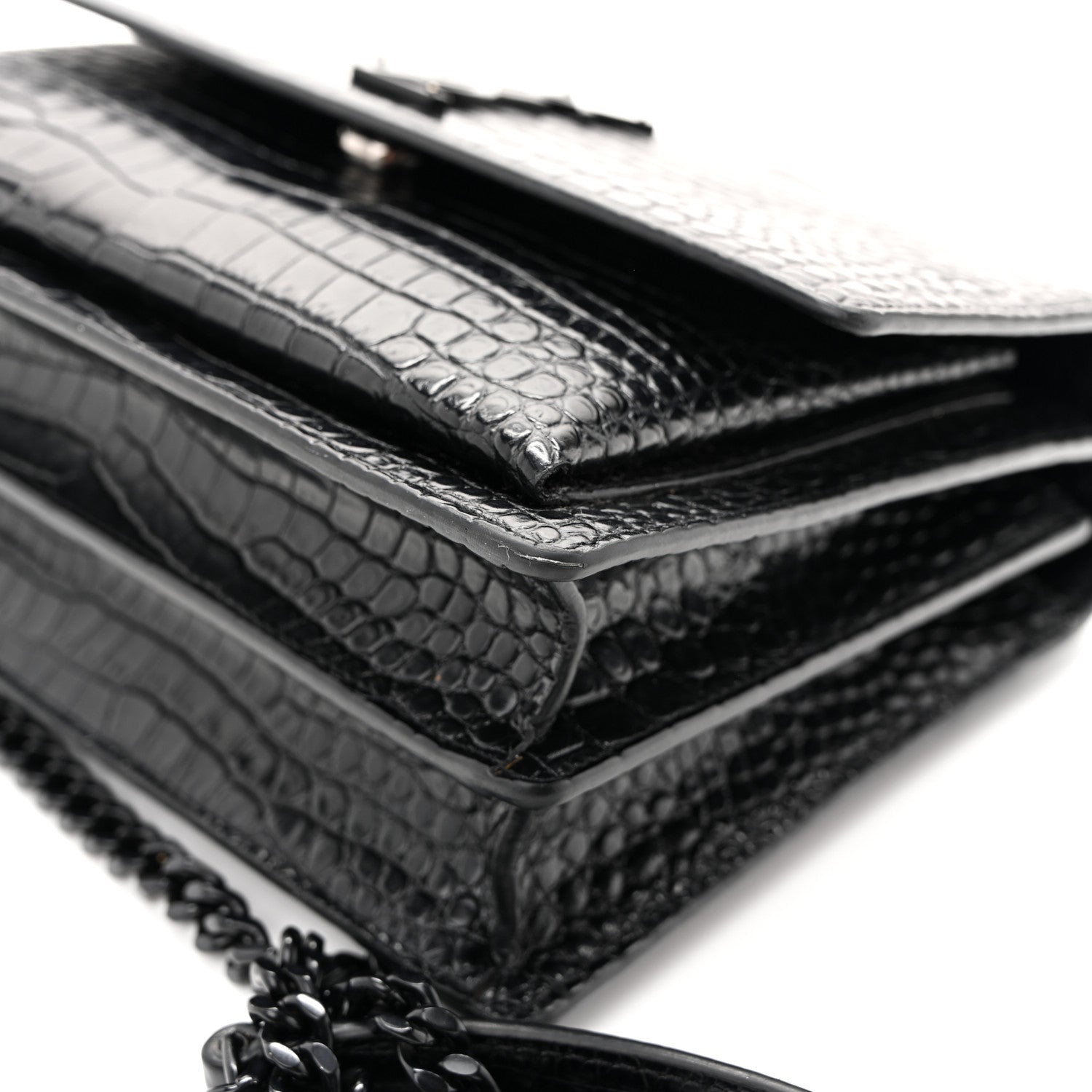 Saint Laurent Calfskin Crocodile Embossed Medium Monochrome Monogram Sunset Black 14 of 14