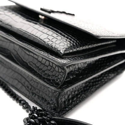 Saint Laurent Calfskin Crocodile Embossed Medium Monochrome Monogram Sunset Black 14 of 14