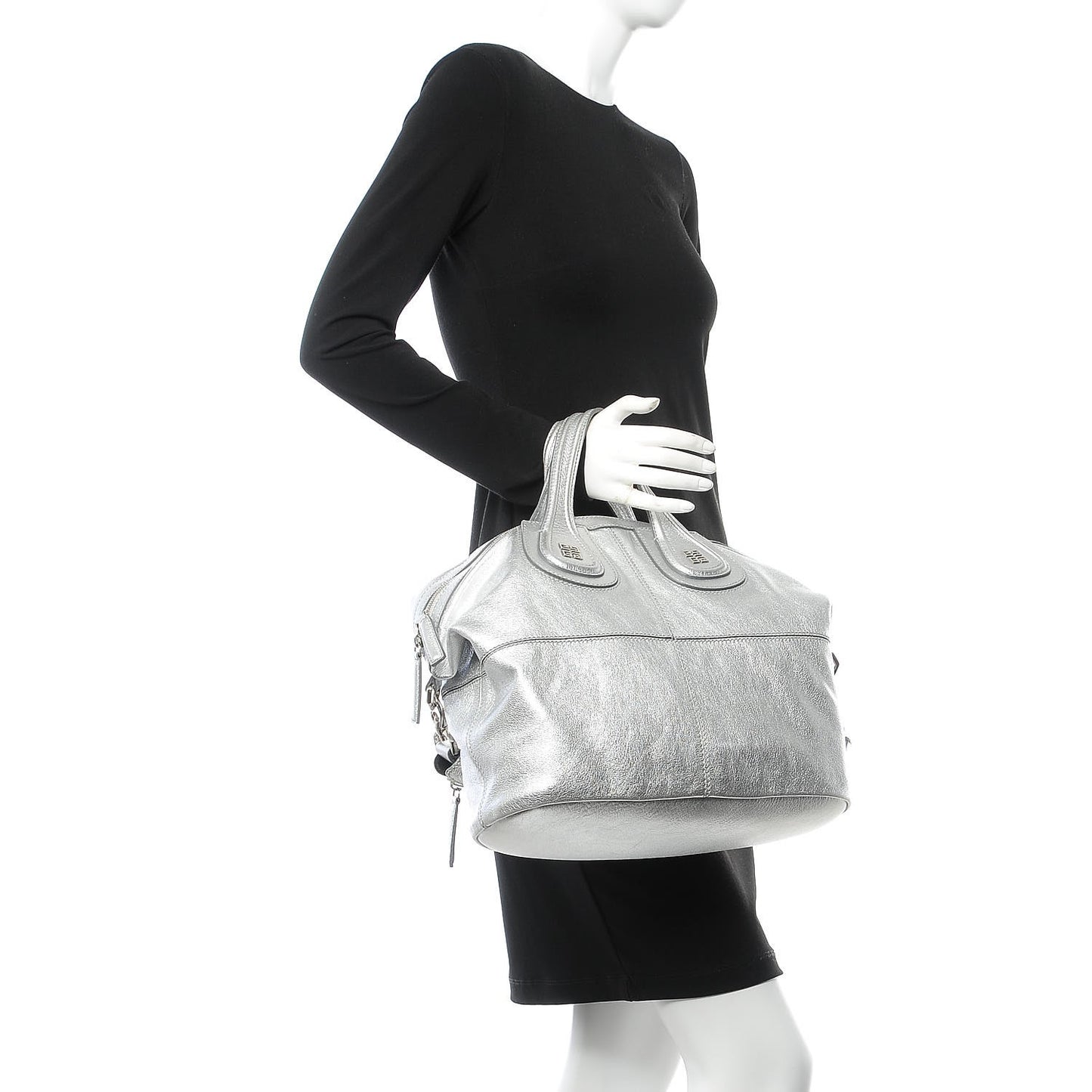 Metallic Calfskin Medium Nightingale Silver