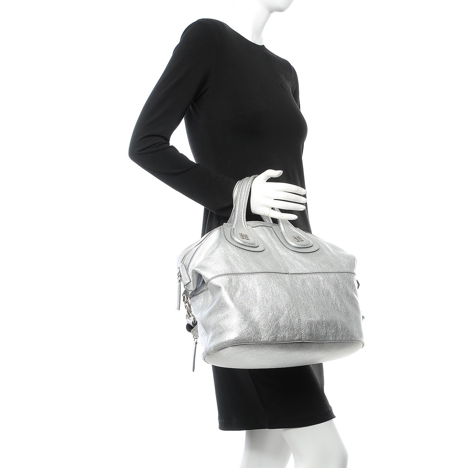 Givenchy Metallic Calfskin Medium Nightingale Silver 3 of 8