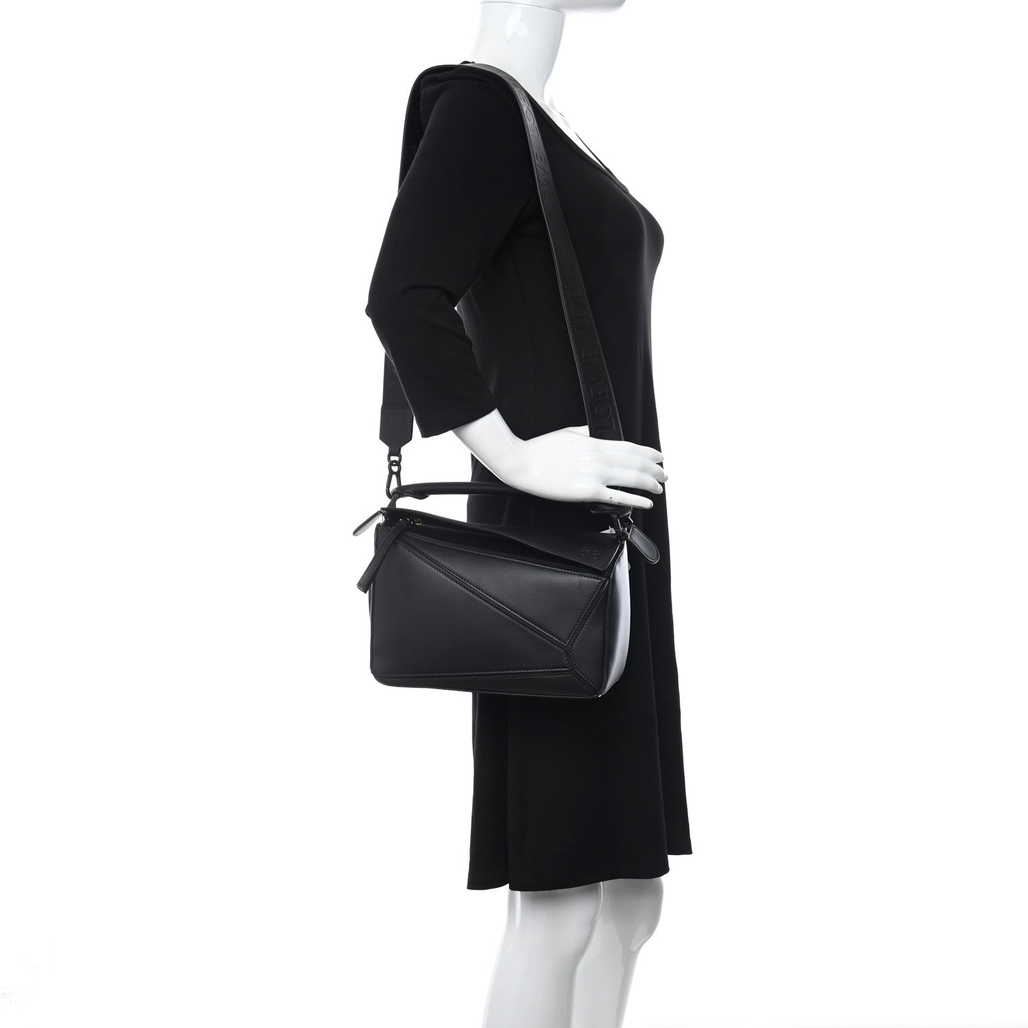 Loewe Satin Calfskin Small Puzzle Bag Black 2 of 8