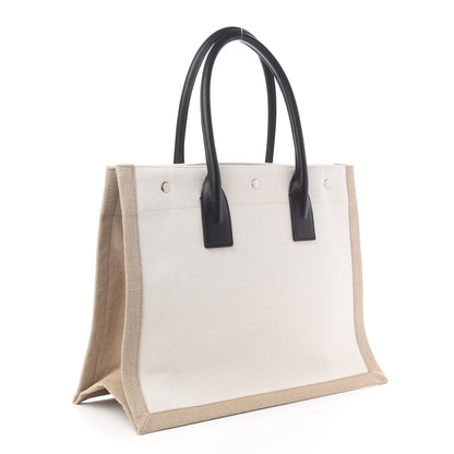 Saint Laurent Linen Calfskin Small Rive Gauche Tote Optic White 2 of 8