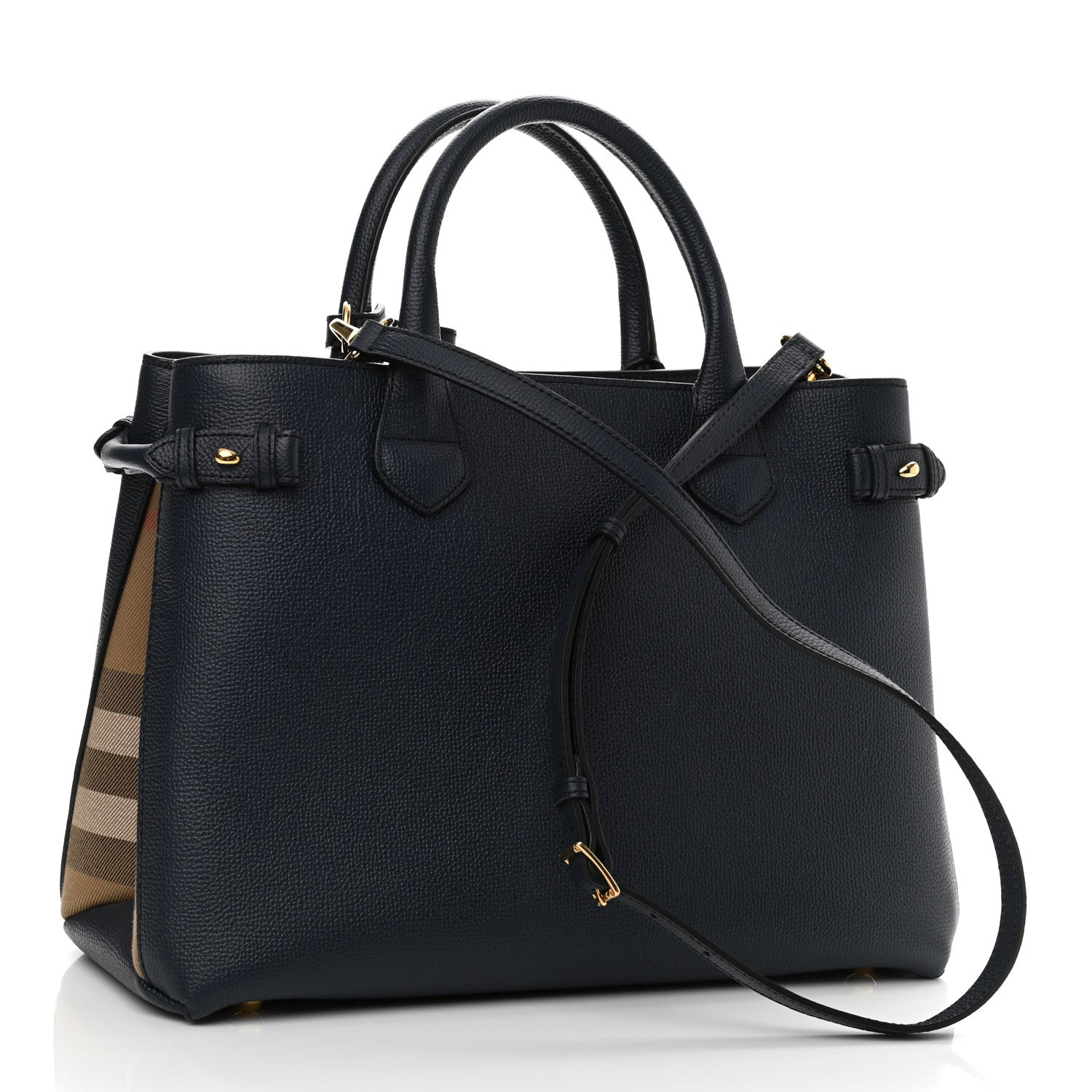 Burberry Derby Calfskin House Check Medium Banner Tote Ink Blue 3 of 9