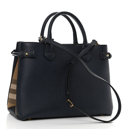 Burberry Derby Calfskin House Check Medium Banner Tote Ink Blue 3 of 9