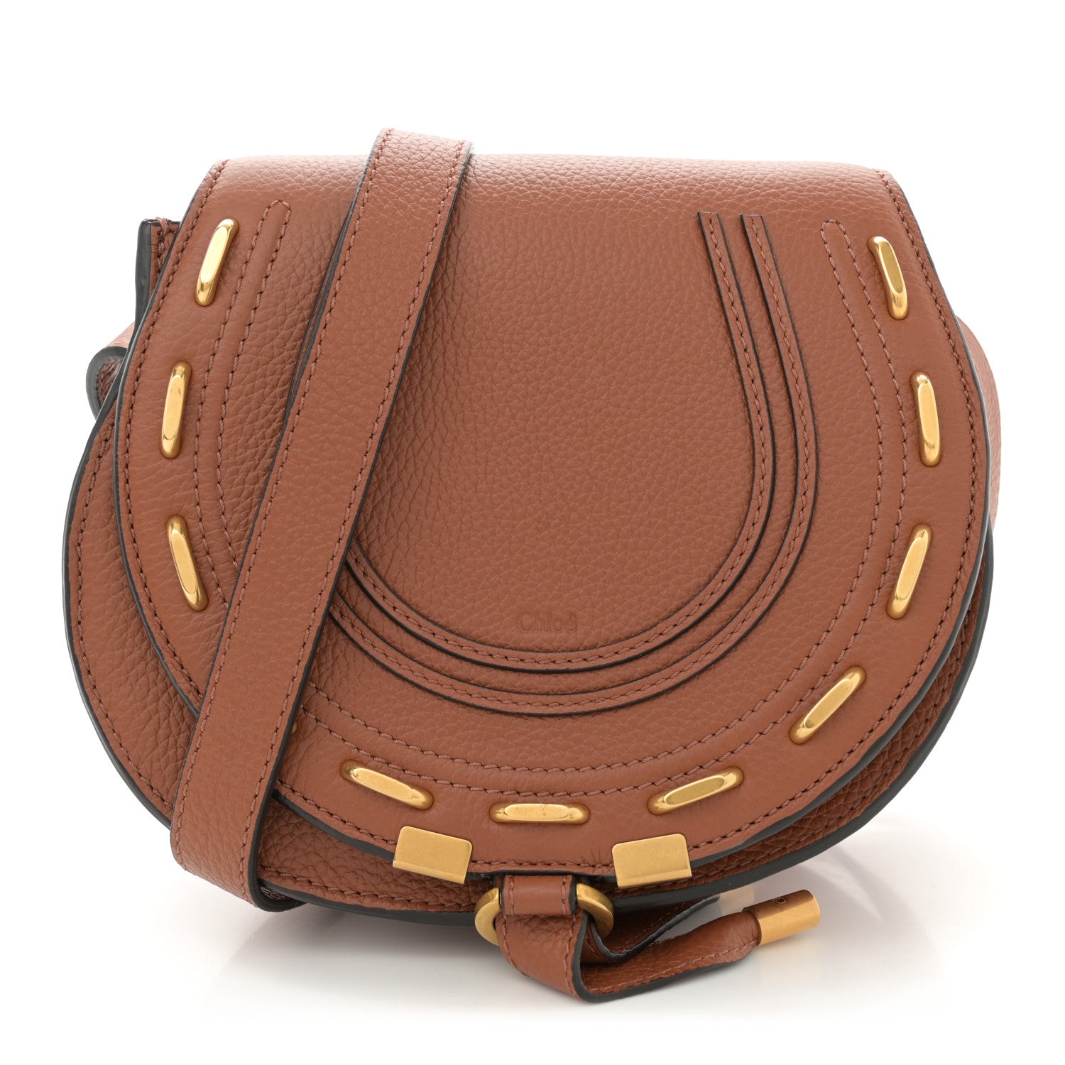 Chloe Grained Calfskin Studded Small Marcie Saddle Tan 1 of 10
