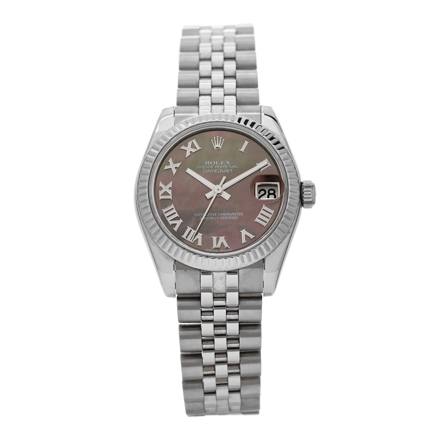 Stainless Steel 18K White Gold Black Mother of Pearl 31mm Oyster Perpetual Datejust Watch 178274