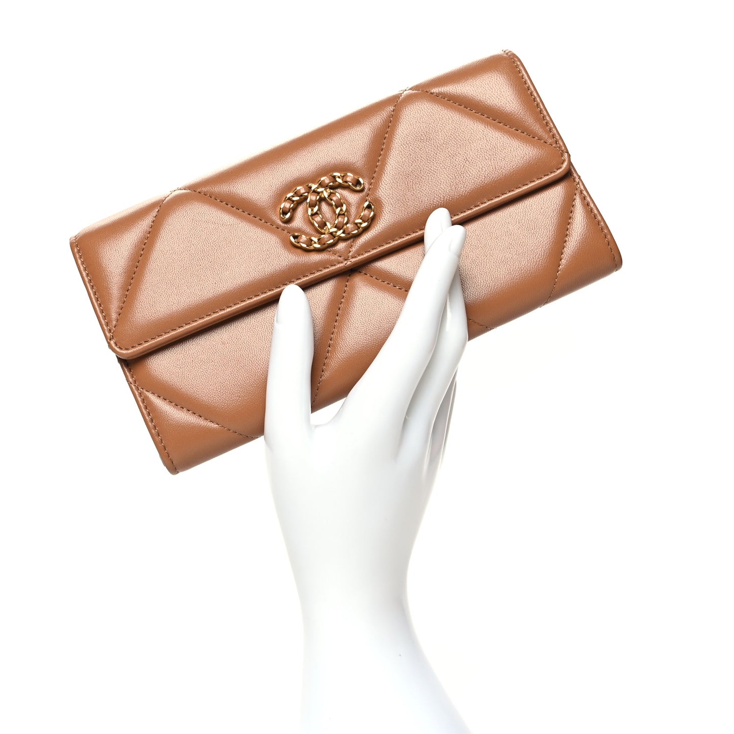 Lambskin Quilted Chanel 19 Flap Wallet Brown