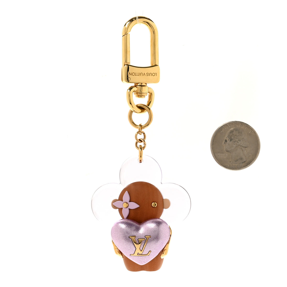Wood Plexiglass Vivienne Amour Bag Charm Key Holder Gold