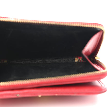 Saint Laurent Grain De Poudre Matelasse Chevron Monogram Compact Zip Around Wallet Red 5 of 14