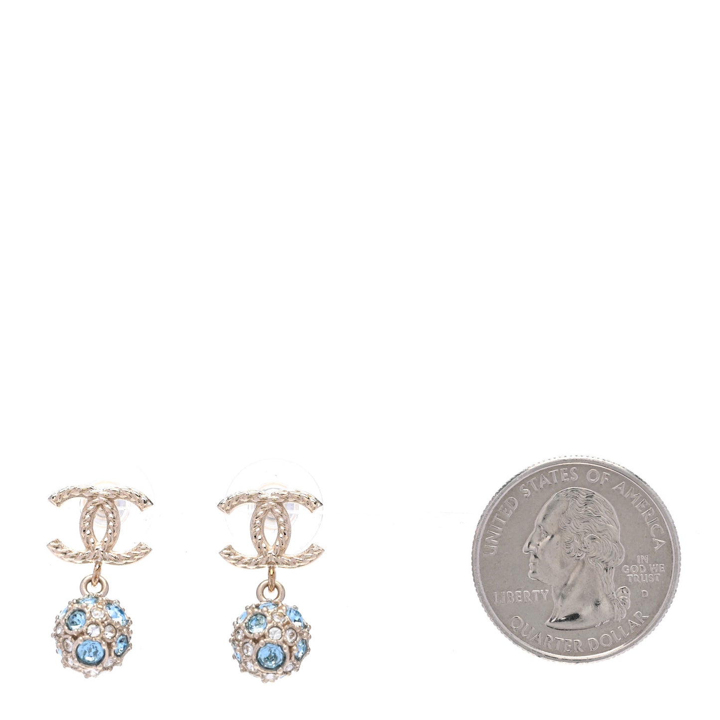 Crystal CC Ball Drop Earrings Gold Blue