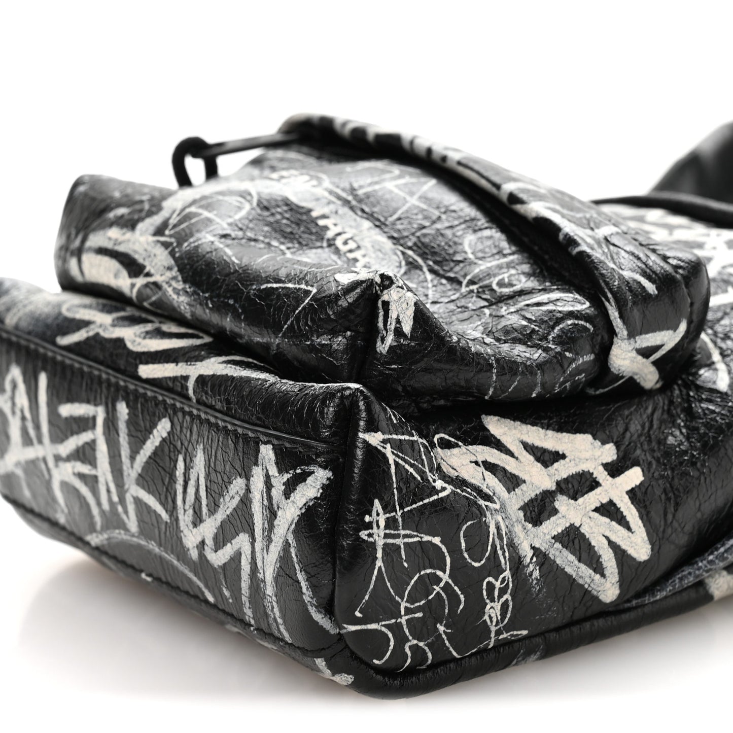 Agneau Arena Graffiti All Over Mini Explorer Crossbody Backpack  Black White