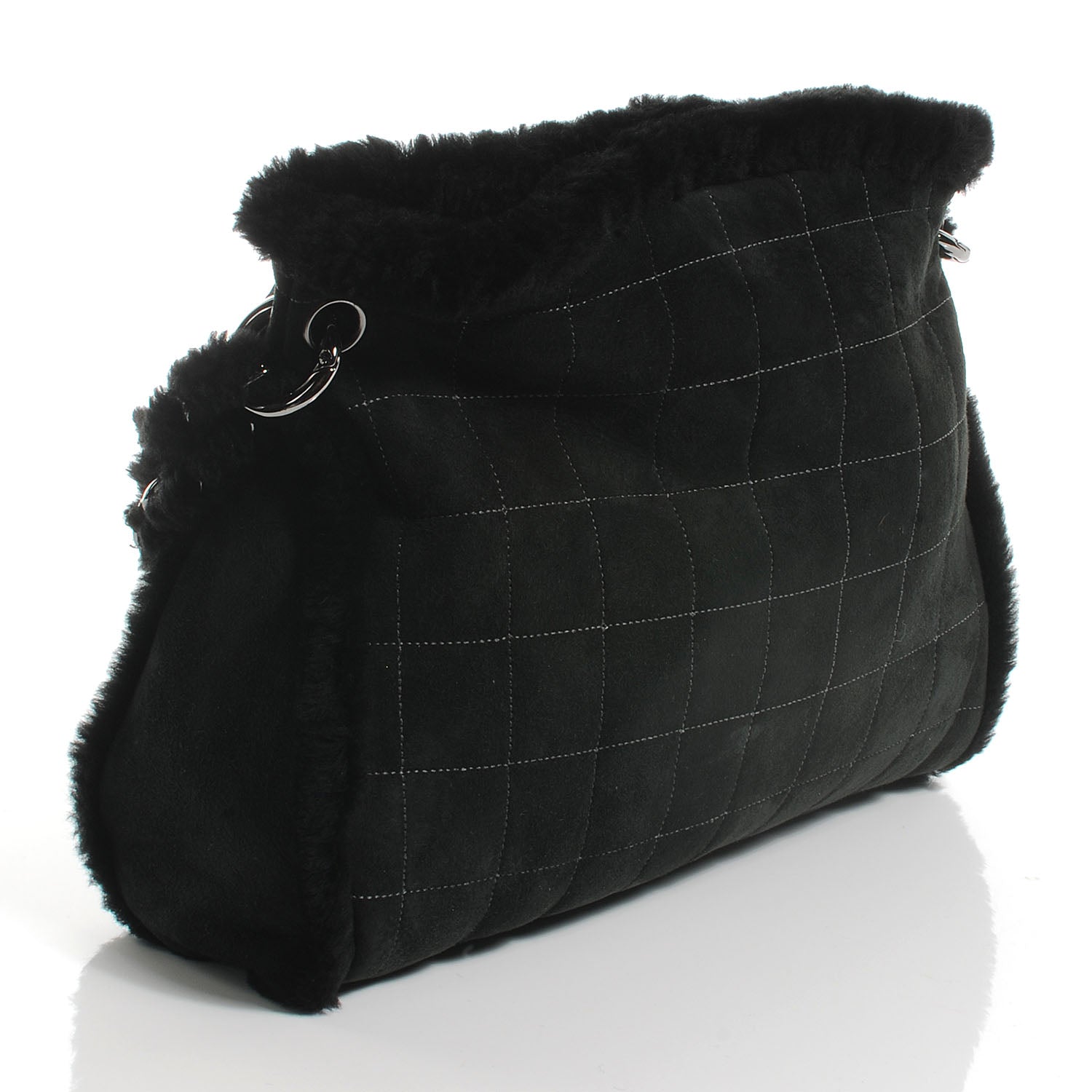 Chanel Suede Sherpa Shoulder Bag w Cosmetic Pouch Black 3 of 8