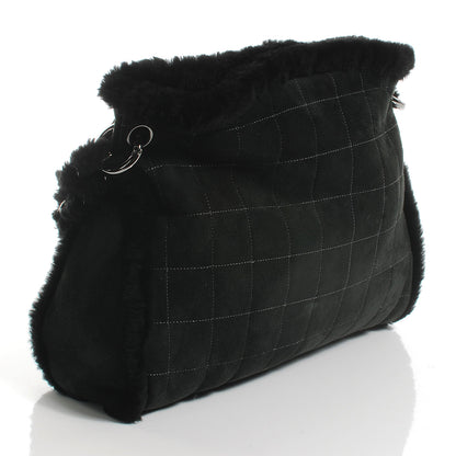 Chanel Suede Sherpa Shoulder Bag w Cosmetic Pouch Black 3 of 8