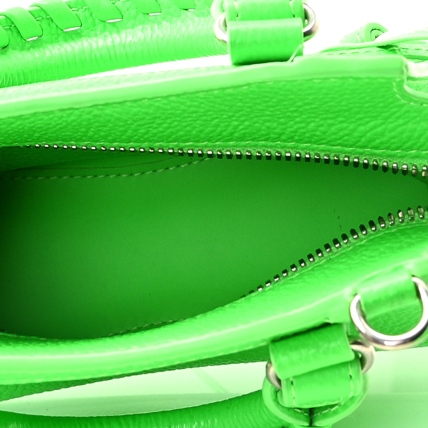 Grained Calfskin Neo Classic Silver Hardware Nano City Crossbody Fluo Green