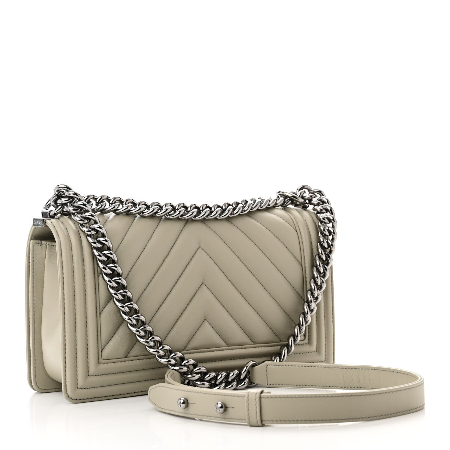 Chanel Calfskin Chevron Quilted Medium Boy Flap Grey 3 of 10