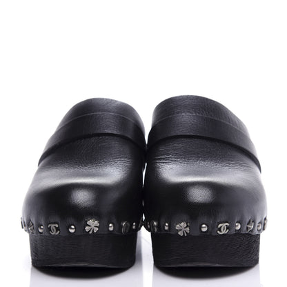 Chanel Calfskin CC Lucky Charms Studded Clogs 37 Black 2 of 10