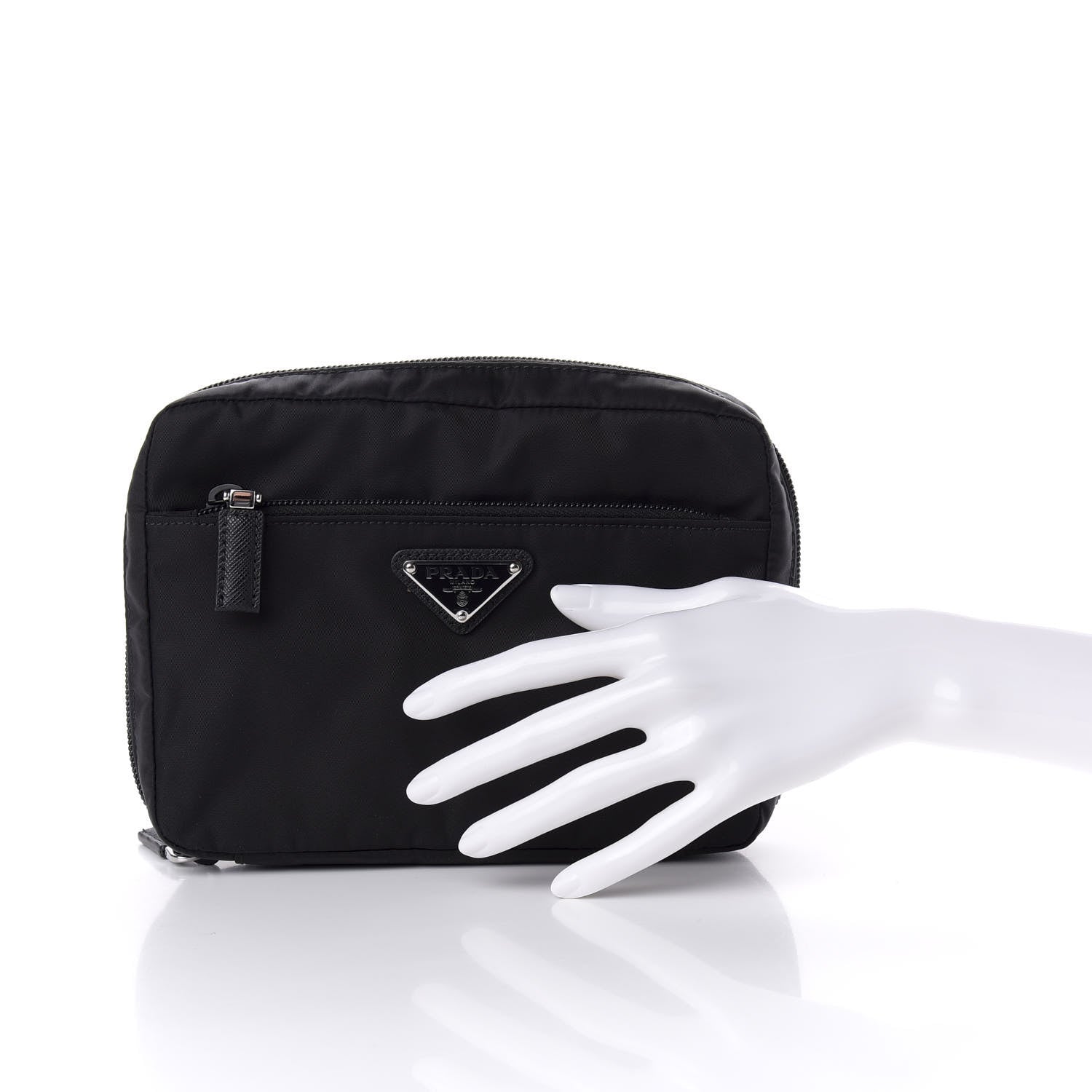 Prada Tessuto Nylon Saffiano Maniglia Pouch Black 2 of 7