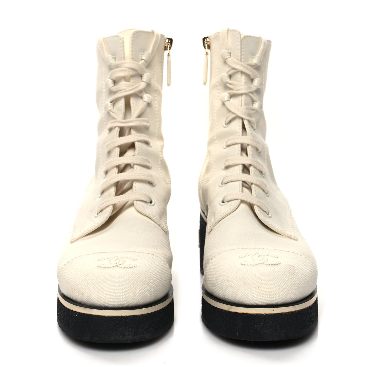 Fabric Lace Up Combat Boots 39 White