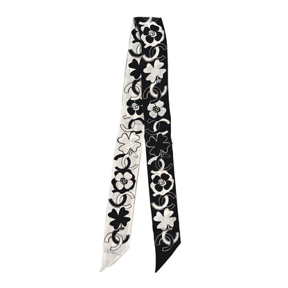 Chanel Silk Clover CC Slim Bandeau Scarf Black White 2 of 4