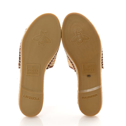 Gucci Raffia Interlocking G Flat Slide Espadrille Sandals 38.5 Natural Harness Brown 6 of 10