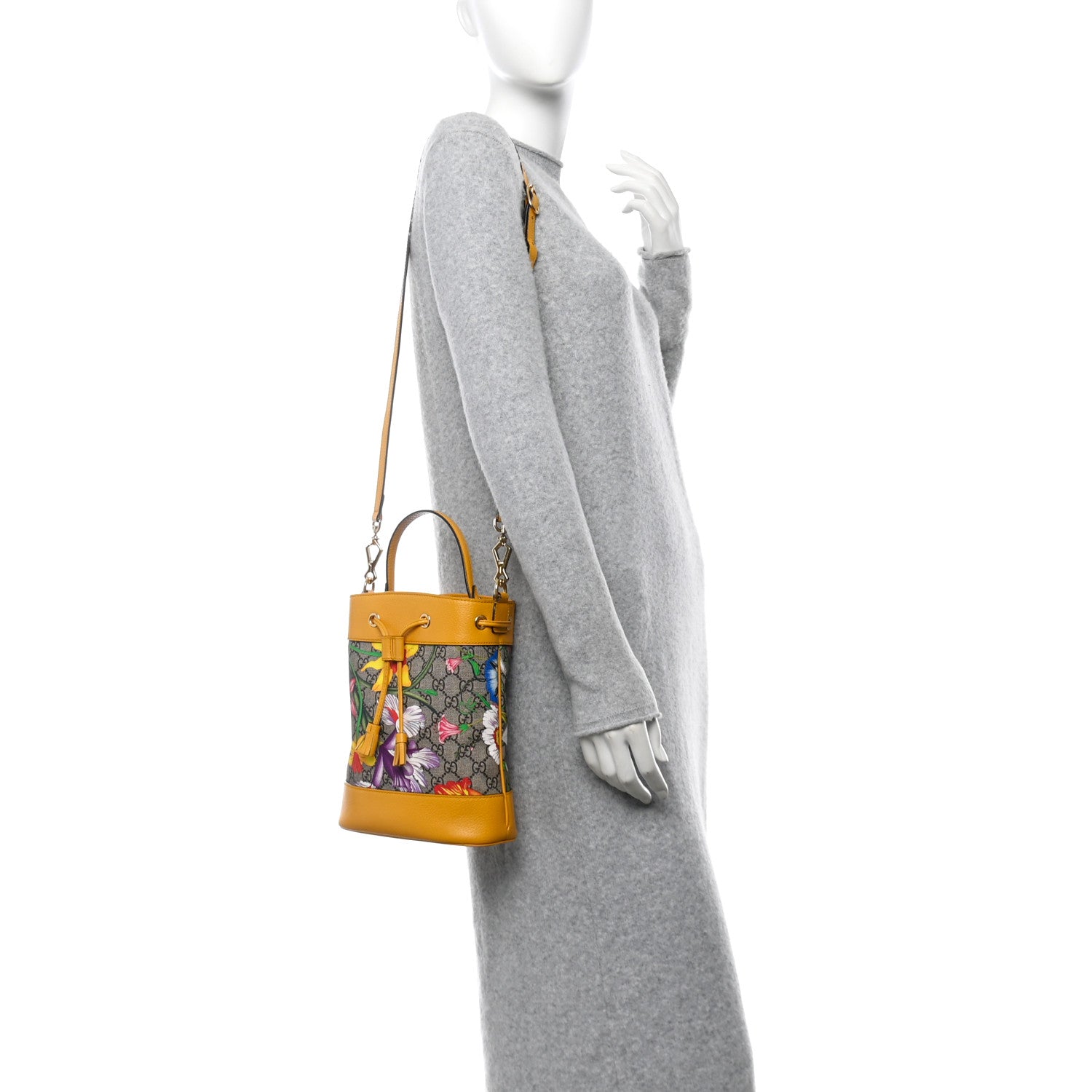 Gucci GG Supreme Monogram Flora Small Ophidia Bucket Bag Beige Multicolor Crop 2 of 10