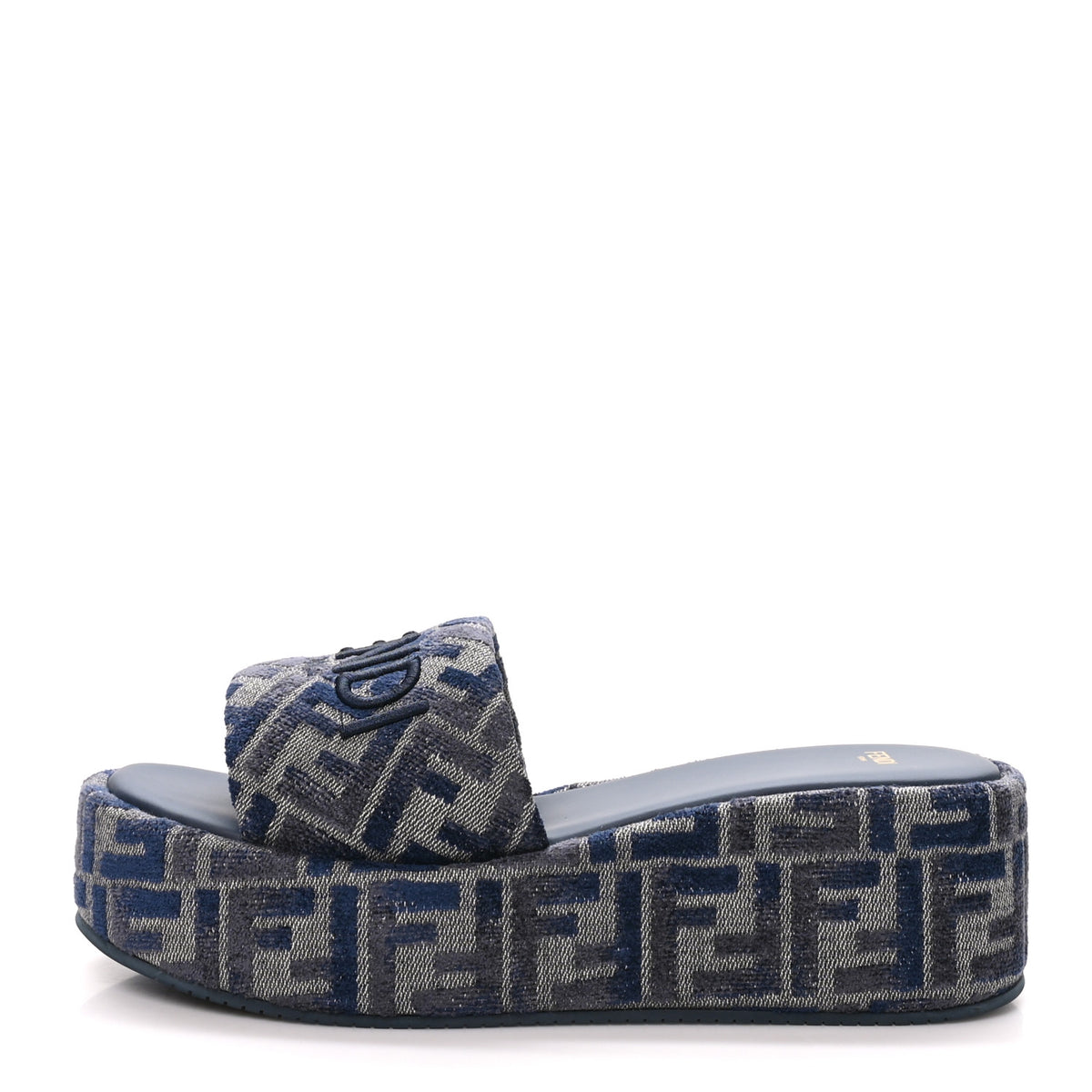 Chenille Womens FF Sunshine Flatform Slide Sandals 41 Grigio Blue