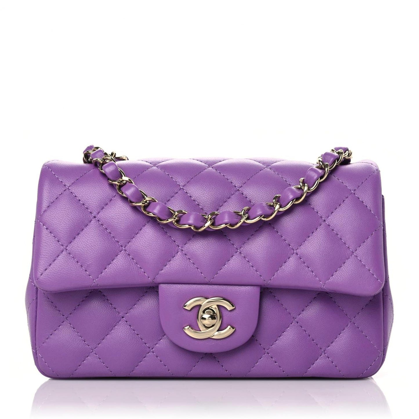 Lambskin Quilted Mini Rectangular Flap Purple