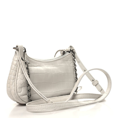 Balenciaga Extra Supple Calfskin Crocodile Embossed Le Cagole Mini Purse With Chain White 3 of 10