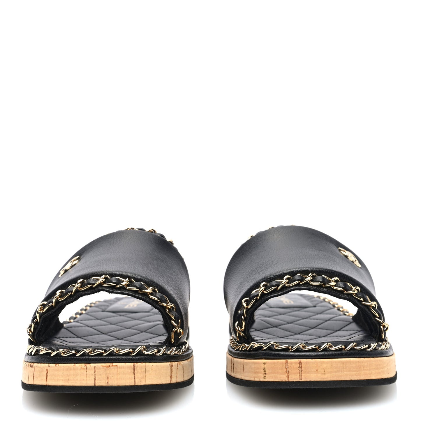 Lambskin Chain Cork Slide Sandals 39 Black