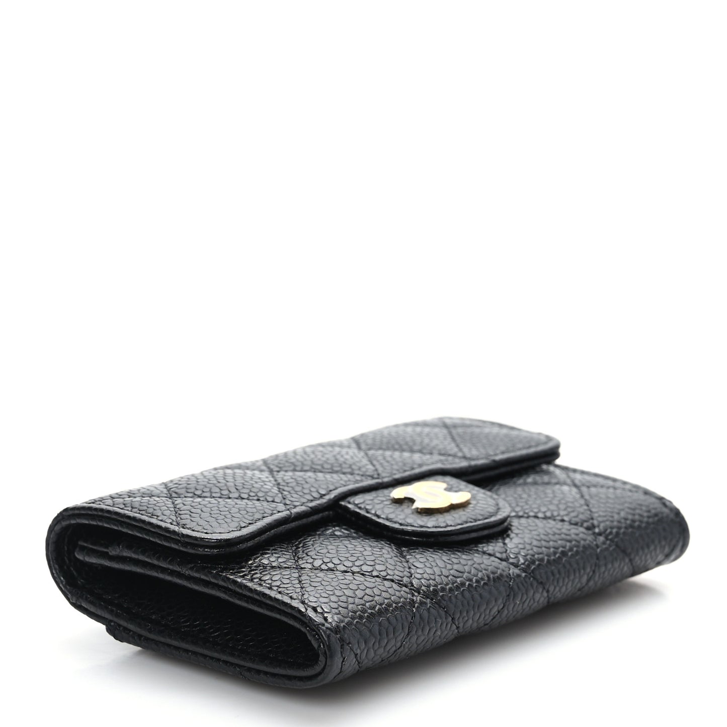 Caviar Quilted Flap Card Holder Wallet Black
