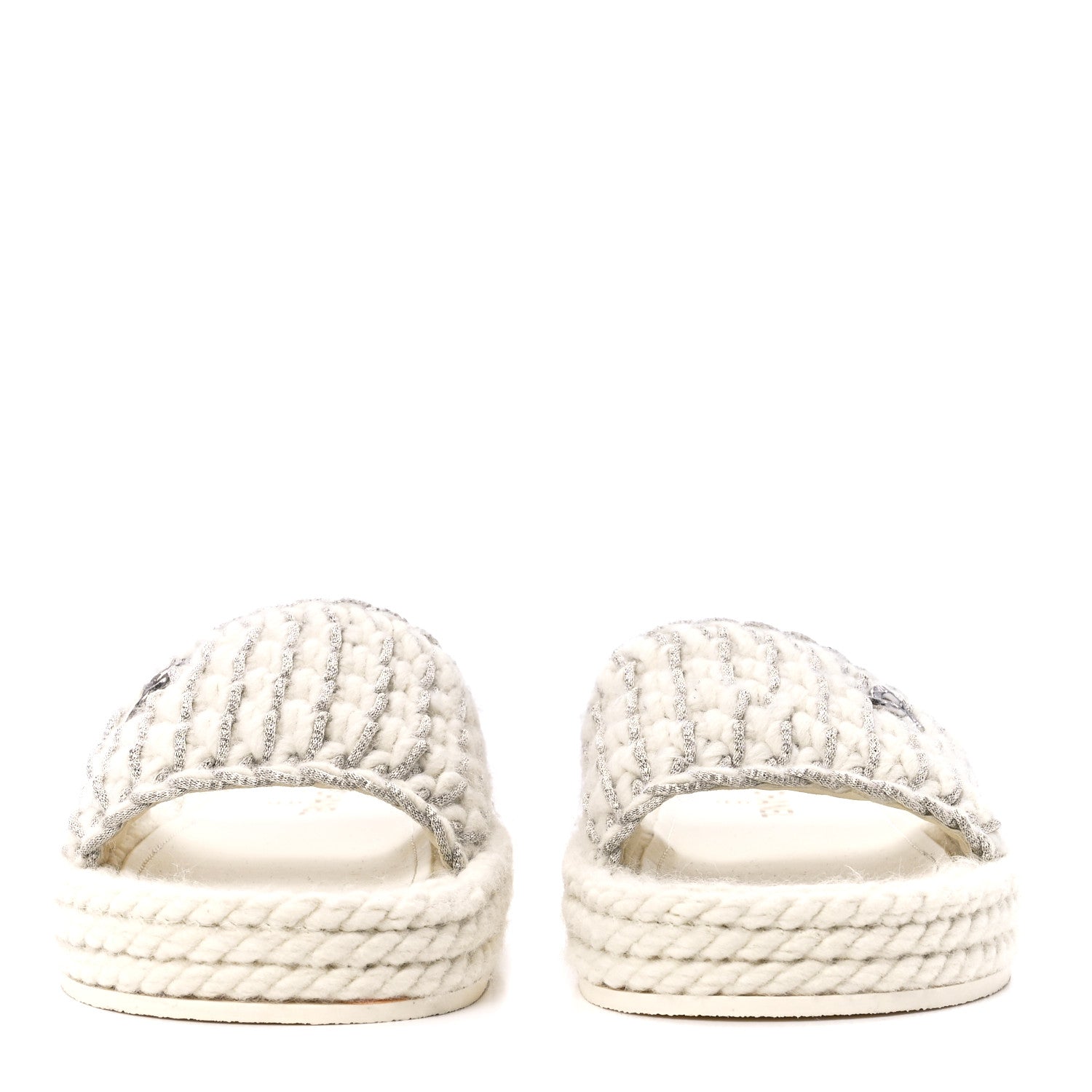 Chanel Braided Knit CC Mules 40 Ecru 2 of 9