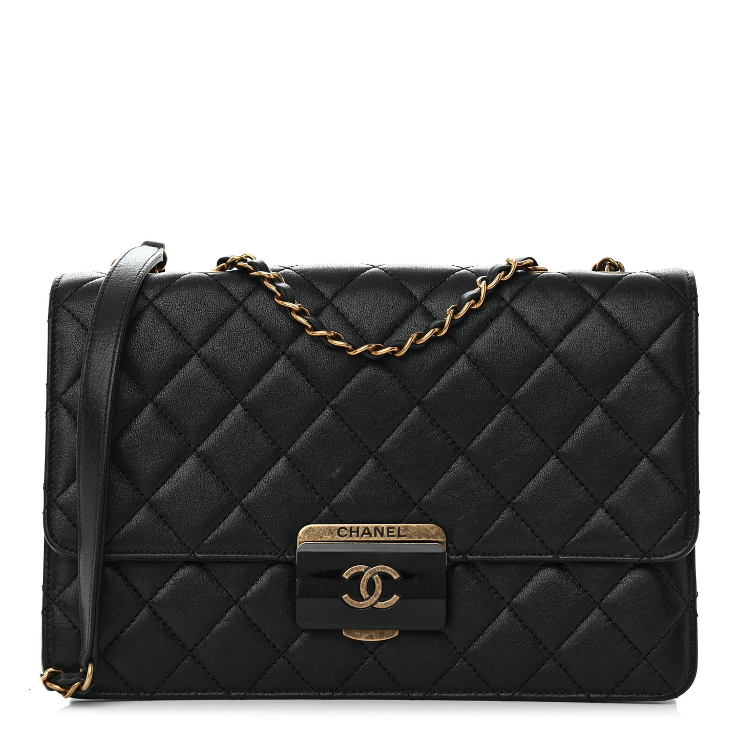 Sheepskin Quilted Large Beauty Lock Flap Black