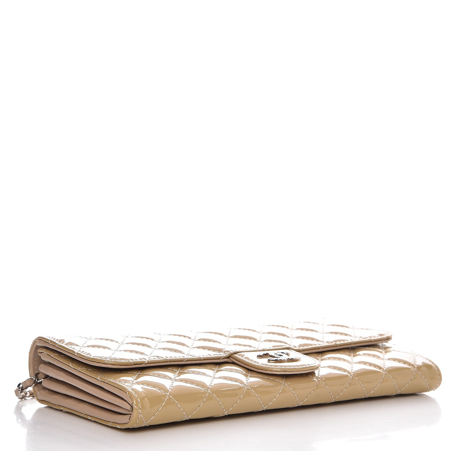 Chanel Patent Calfskin Quilted Brilliant East West Flap Clutch Beige 4 of 8