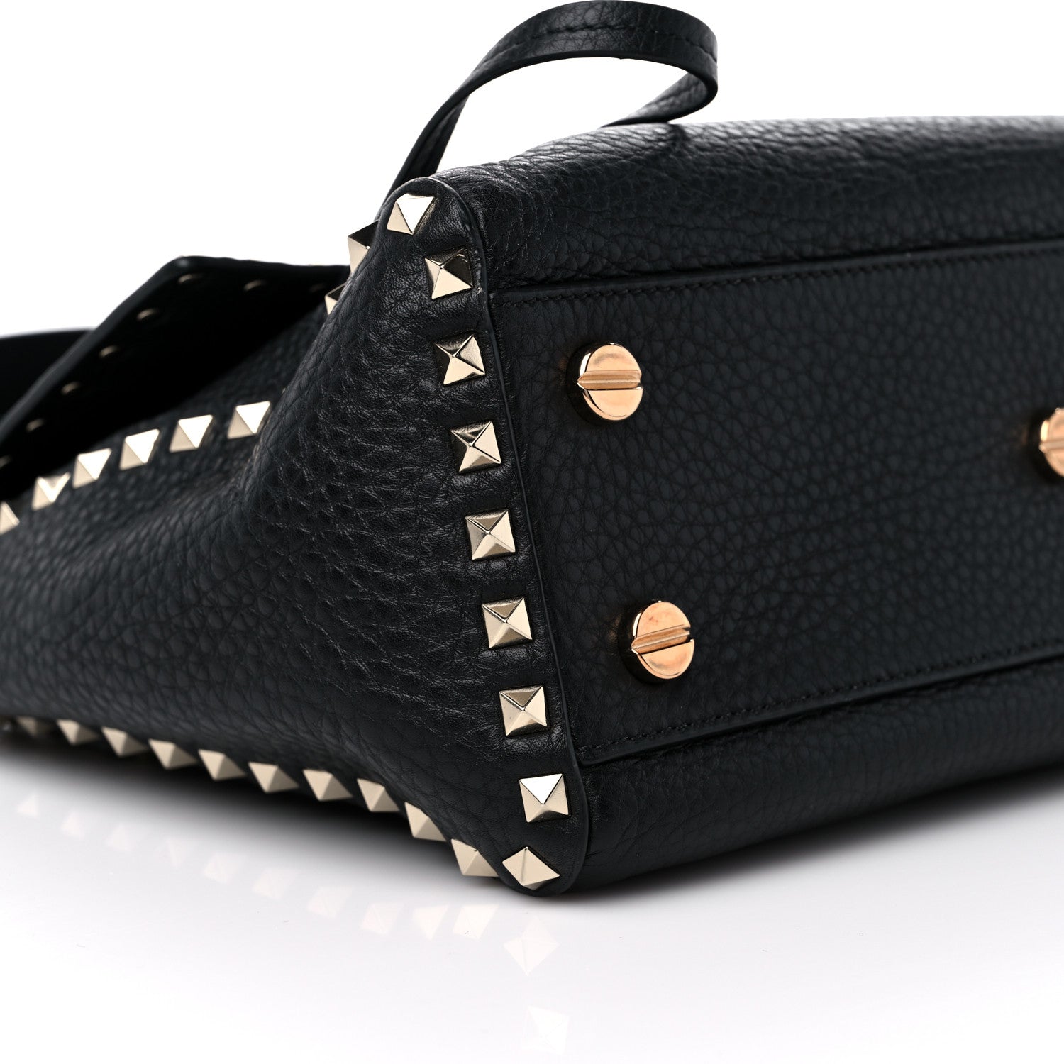 Valentino Garavani Pebbled Calfskin Rockstud Top Handle Shoulder Bag Black 8 of 11