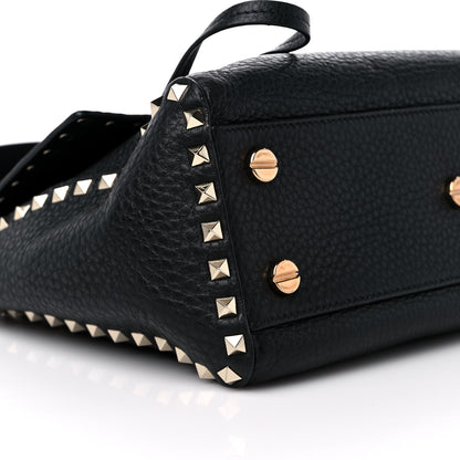 Valentino Garavani Pebbled Calfskin Rockstud Top Handle Shoulder Bag Black 8 of 11