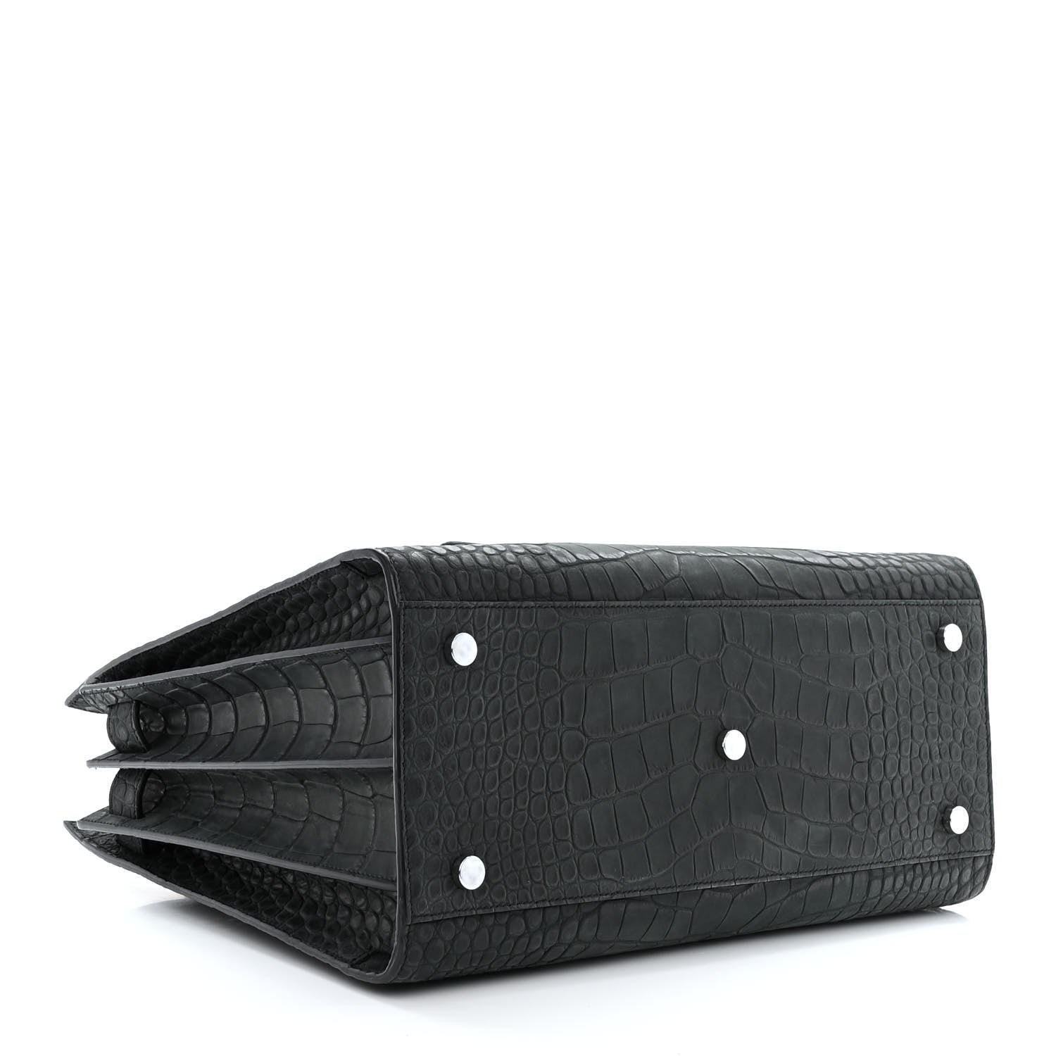 Saint Laurent Calfskin Crocodile Embossed Small Sac de Jour Dusty Black 4 of 10